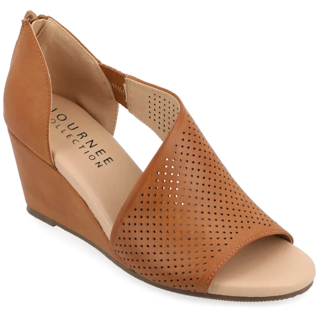 Colección Journee Aretha - Zapatos De Tacón De Cuña Con Punta Abierta Para Mujer - Coñac 12 Mediano | 52574785623 TRG188376961