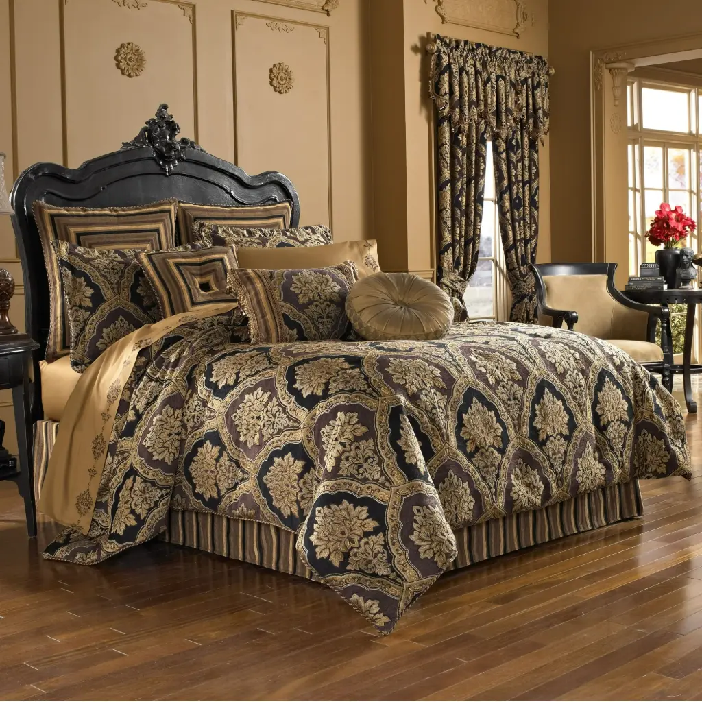 Juego De Edredón Five Queens Court Reilly De 4 Piezas En Jacquard - Negro | 846339081248 846339081248