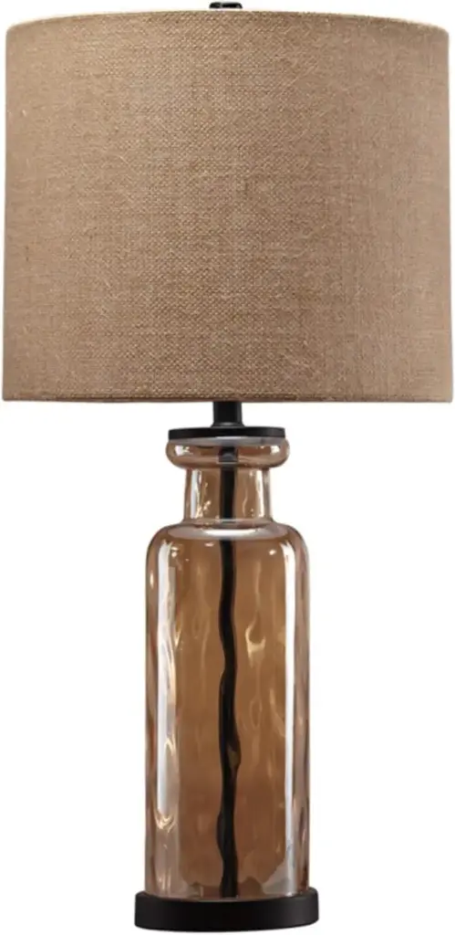 Lámpara De Mesa De Cristal Laurentia Sierra Sleep De Ashley L431414 Con Pantalla De Tambor En Tonos Champán | 24052443943 TRG187278896