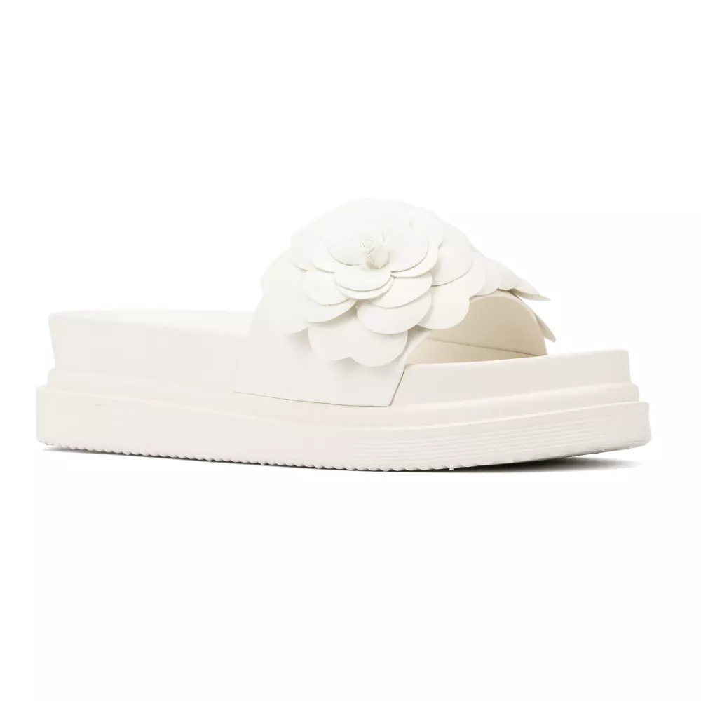 Sandalias Planas Camilia Flower Slide De New York & Company Para Mujer - Blanco 6 1/2 Mediano | 193871549232 TRG188376962