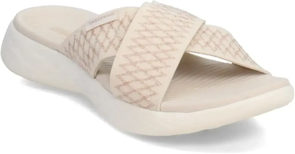 Sandalias Skechers On-The-Go 600 Metallic Gore Con Banda Cruzada Para Mujer - Natural 10 Mediano | 197627102153 TRG187860219