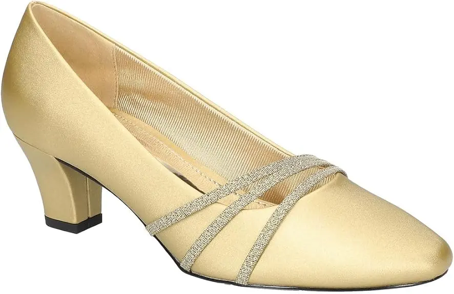 Zapatos De Tacón Cuadrado Cristiny Para Mujer De Easy Street - Satén Dorado, Ancho 7 | TRG191655112