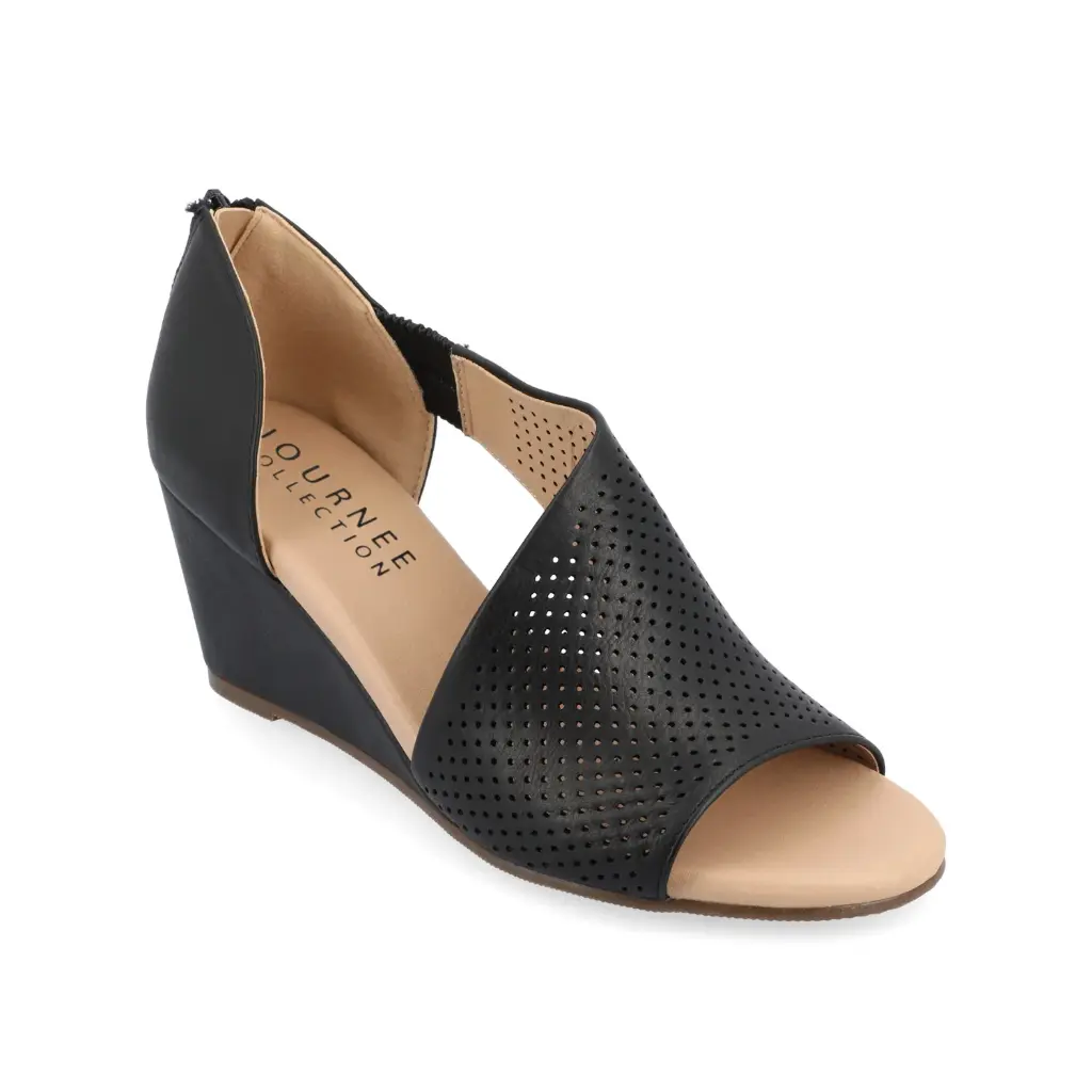 Zapatos De Tacón De Cuña Con Punta Abierta Aretha Para Mujer De Journee Collection - Negro, 8 1/2 De Ancho | 194593709966 TRG188381423