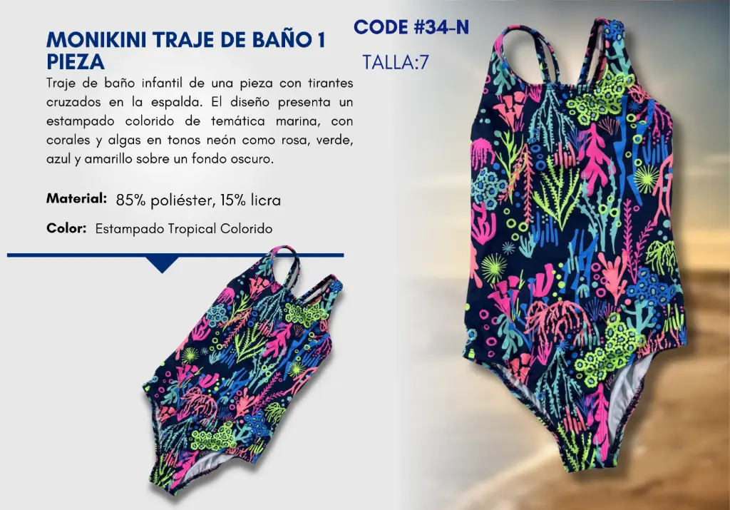 Traje de Baño Para Niña 7Y Kids Swim N-34