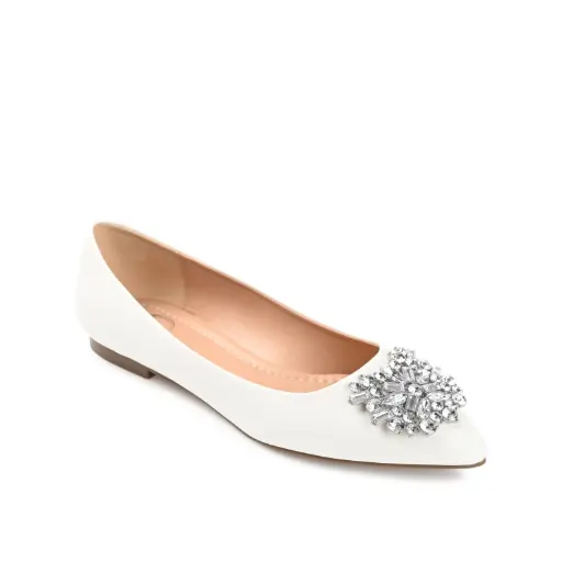 [Journee Collection Womens Renzo Pointed Toe Ballet Flats - White 7 1/2 Medium] Bailarinas Renzo De Punta Puntiaguda Para Mujer De La Colección Journee - Blanco, Talla 7 1/2 Mediana | TRG191657326