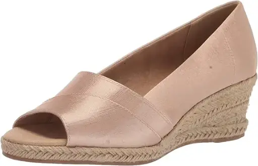 [Easy Street Womens Jasper Wedge Sandals - NATURAL THAI SILK 9 WIDE] Sandalias De Cuña Jasper Para Mujer De Easy Street - Seda Tailandesa Natural 9 Ancho | 196371196784 TRG188552778