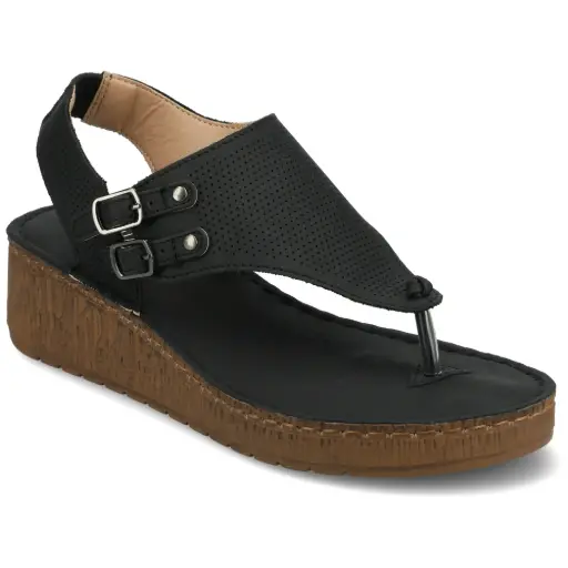 [Journee Collection Womens Mckell Wedge Sandals - BLACK 9 MEDIUM] Sandalias De Cuña Mckell Para Mujer De La Colección Journee - Negro 9 Mediano | 52574782400 TRG188377039