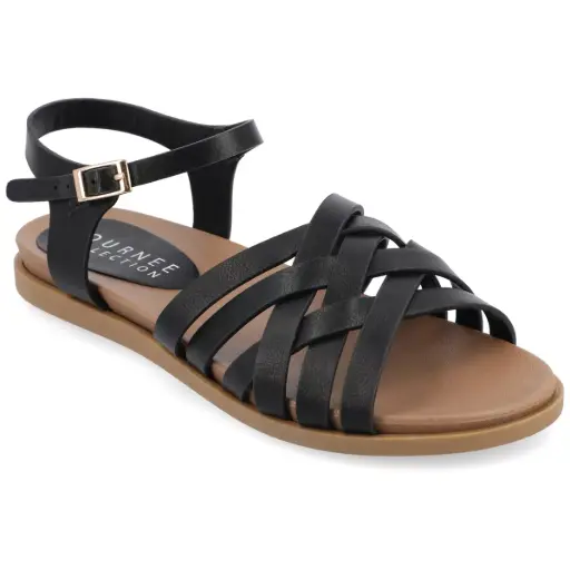 [Journee Collection Womens Kimmie Ankle Strap Flat Sandals - BLACK 10 MEDIUM] Sandalias Planas Con Tira Al Tobillo Kimmie Para Mujer De Journee Collection - Negro 10 Mediano | TRG187613586