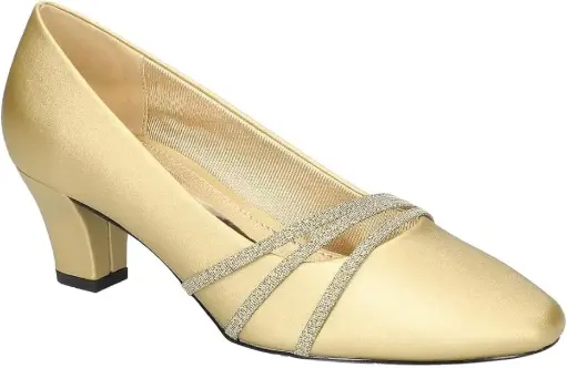 [Easy Street Womens Cristiny Block Heel Pumps - GOLD SATIN 7 WIDE] Zapatos De Tacón Cuadrado Cristiny Para Mujer De Easy Street - Satén Dorado, Ancho 7 | TRG191655112