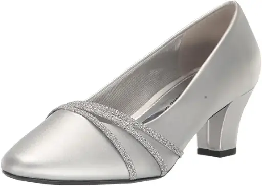 [Easy Street Womens Cristiny Block Heel Pumps - Silver Satin 7 Medium] Zapatos De Tacón Cuadrado Cristiny Para Mujer De Easy Street - Satén Plateado, Talla 7 Mediana | TRG191580445